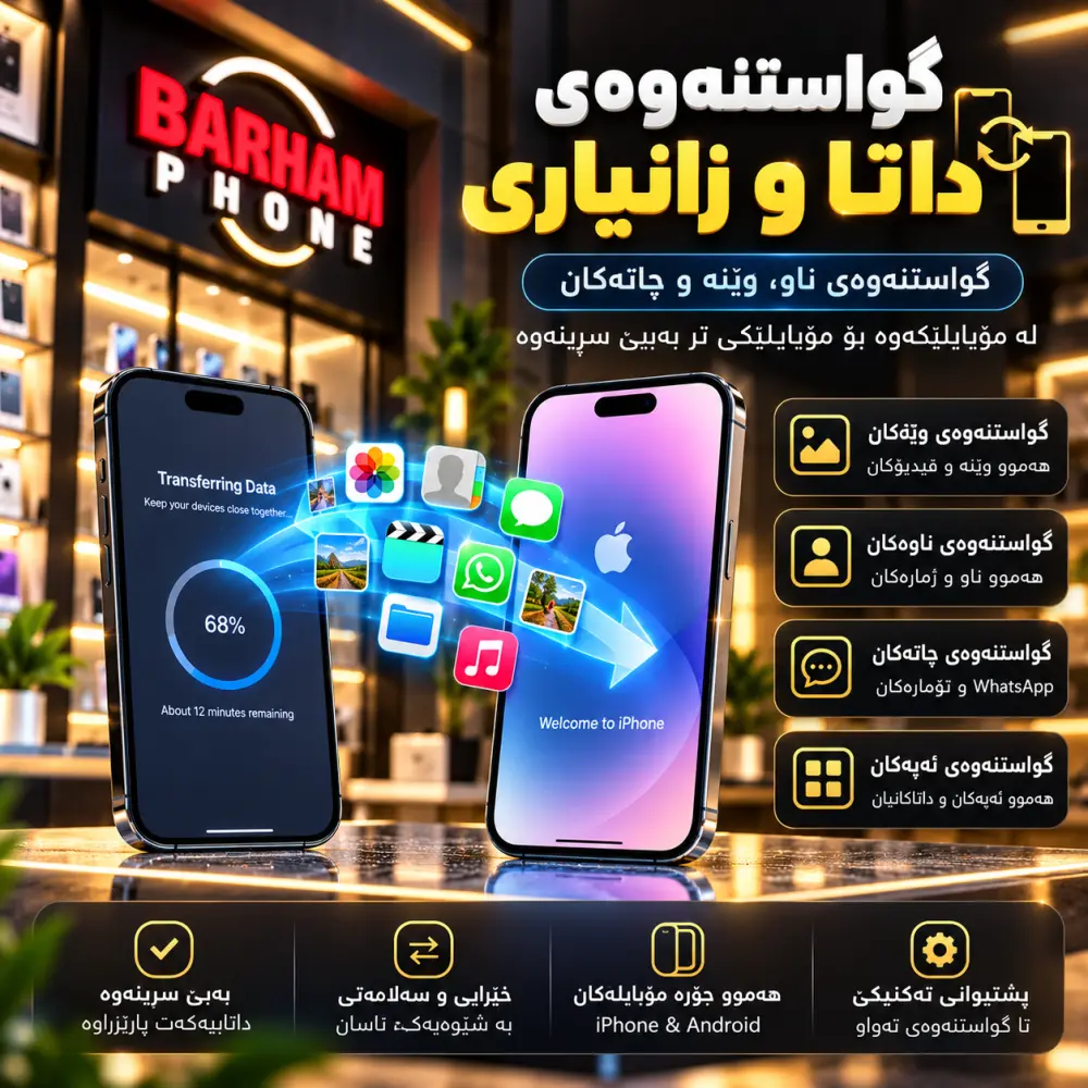 گواستنەوەی داتا و ڕێکخستنی سەرەتایی مۆبایلەکەت